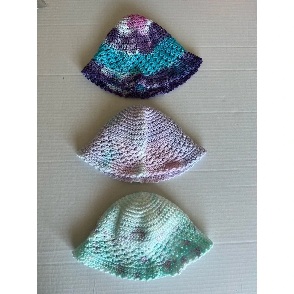 3 Wide Brim‎ Girls Crochet Sun Handmade Beach Sunshade Fisherman Bucket Hats